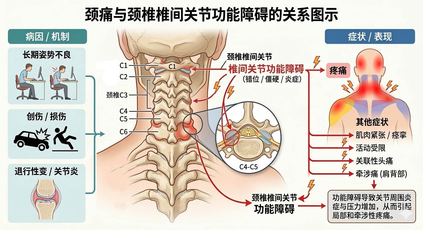facet joint and neck pain ch 颈椎椎间关节功能障碍与颈痛的病理机制示意图
